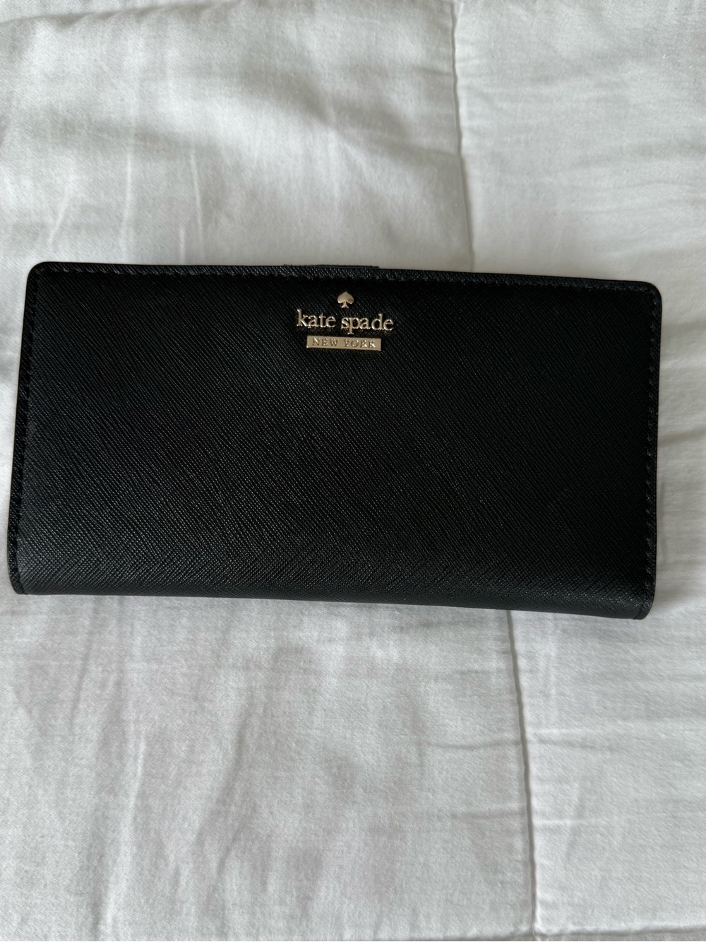 kate spade Black Saffiano Leather Wallet with Gold Logo